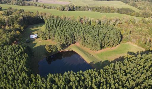 Aerial View of Cabin tucked in the pines