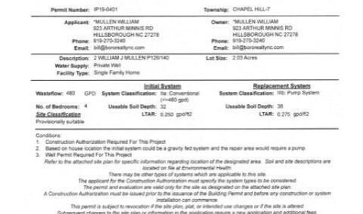 Improvement Permit Lot 2