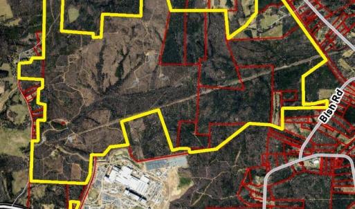Aerial view of land boundaries and roads