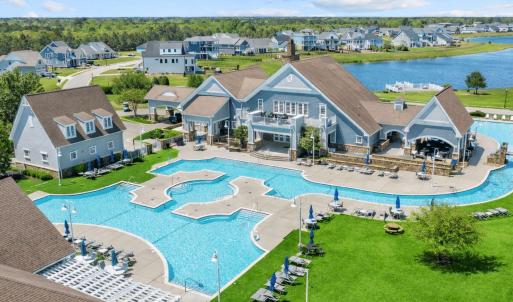 Community pool with scenic neighborhood