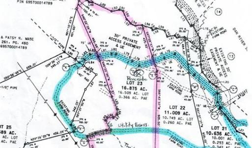 The Recorded Plat with the roads in Blue... See the old woods road down to the river