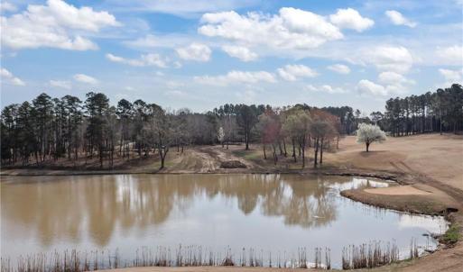 View of the lake and lot 54 at the center of the photo, with the 18th green and fairway to the right.