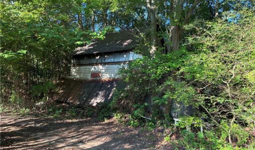 Old abandoned cabin site provides a pre-existing footprint and potential starting point for a replacement build.