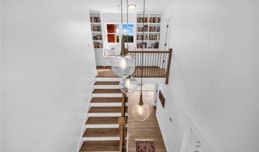 2 story foyer with decorative glass ball light fixtures