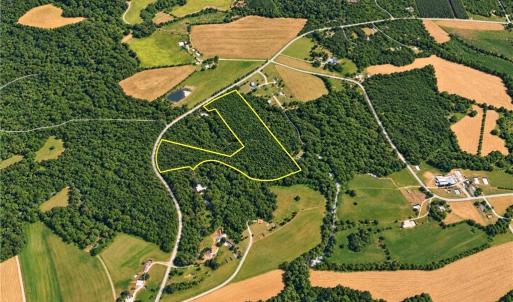 20 Acre Land for Sale Between Chapel Hill, Mebane. Aerial of the property in rolling Piedmont countryside. About 14 miles to Chapel Hill, 12 miles to Mebane and 10 miles to I-40/85. Boundary approximate.