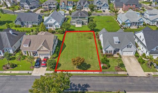 Aerial view of residential area with property boun