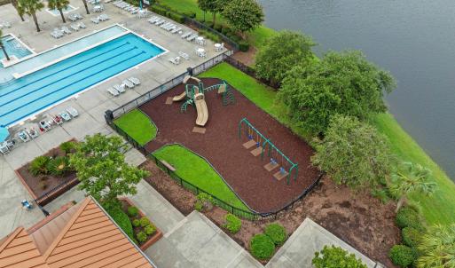 Drone / aerial view of a large body of water and a