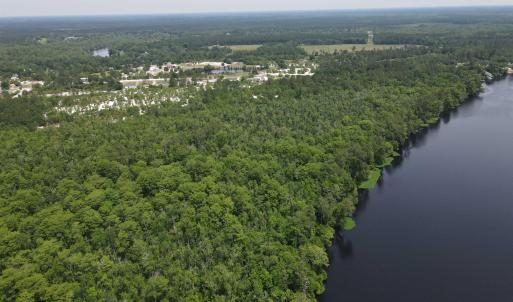 Drone / aerial view of a large body of water and a
