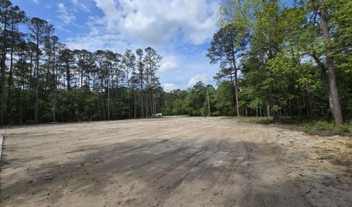 View of dirt / gravel road with a wooded view