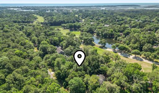 Drone / aerial view of a large body of water and a