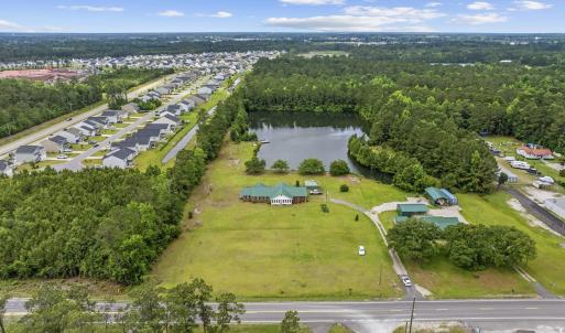 Aerial overview of property's location with a larg
