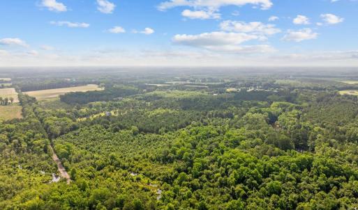 Aerial view of a heavily wooded area