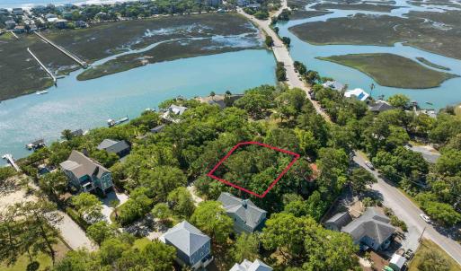 Aerial view of residential area featuring a nearby