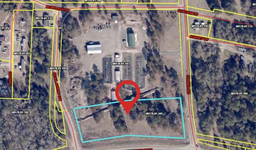 Aerial map of property and surrounding area featur