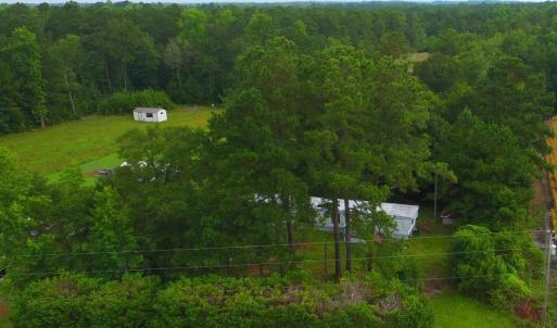 Aerial view of a heavily wooded area