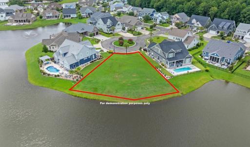 Aerial perspective of suburban area with a pool an