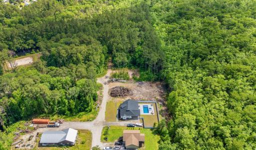 Aerial view of a heavily wooded area