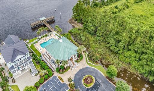 Drone / aerial view of a large body of water and a