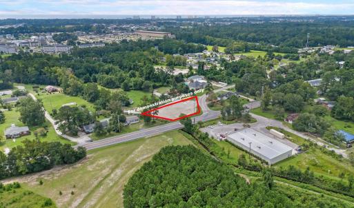 Aerial view of property's location with property p