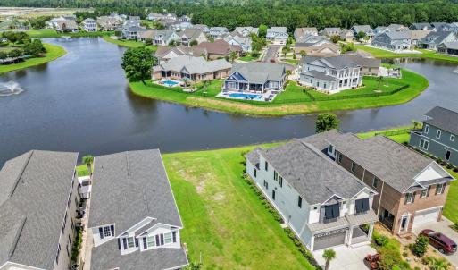 Aerial perspective of suburban area with a large b