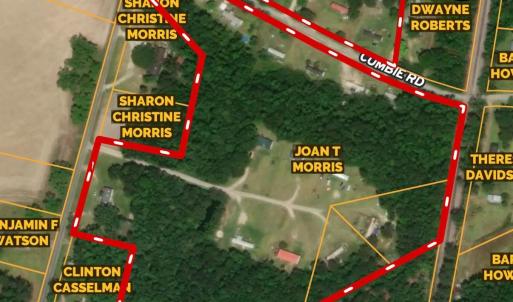 Aerial map of property and surrounding area with p