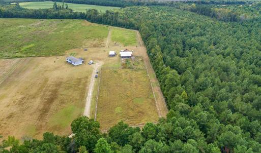 Aerial view of sparsely populated area with a heav