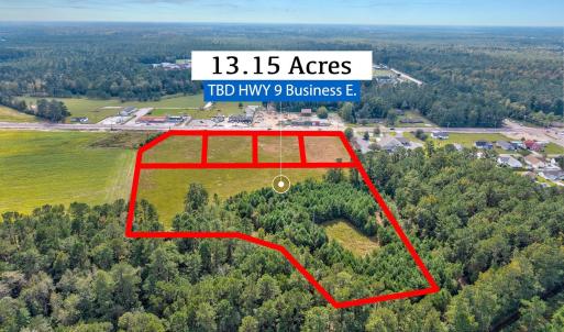 Aerial overview of property's location with a heav