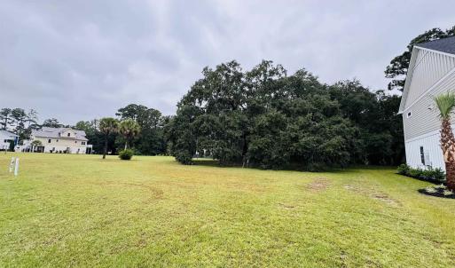 View of green lawn featuring view of wooded area