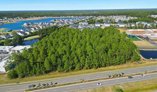Aerial view of residential area featuring a large