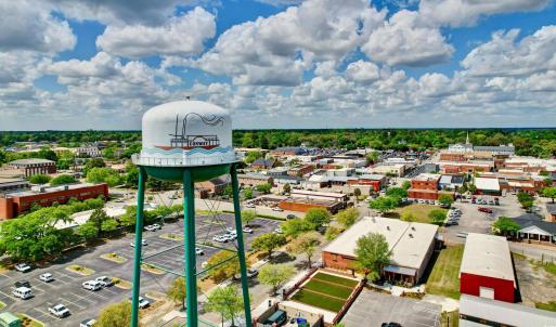Aerial view of a commercial area