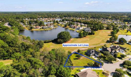 Aerial view of residential area with property boun