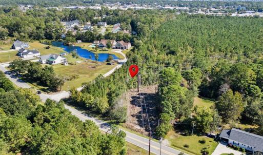 Aerial view of residential area featuring a large