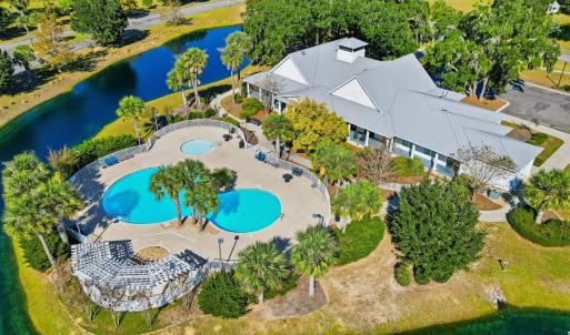 Drone / aerial view of a large body of water and a