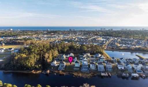 Aerial view of residential area featuring a large