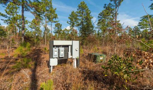 Exterior view of electric meter and a pad mount tr