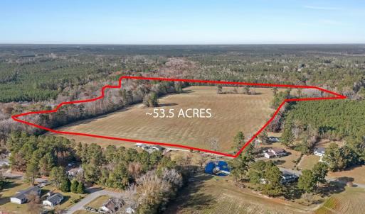 Aerial view of property's location with a forest a