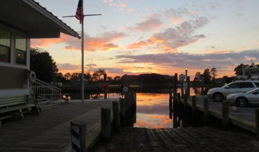Sunset at the Onancock Wharf boat ramp and Town Docks.