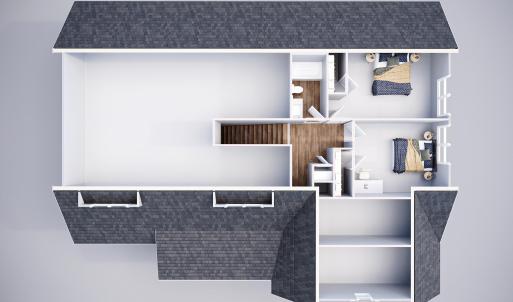 2nd Floor has 2 bedrooms w/ Hall Bath.  For an additional cost we can add another Junior Primary BR w/ attached bath on the LEFT side of the 2nd Floor.