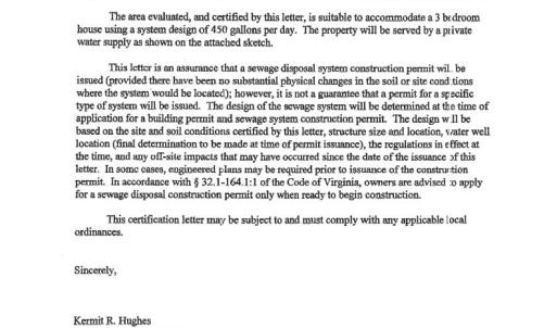 Septic Certification Letter page 2
