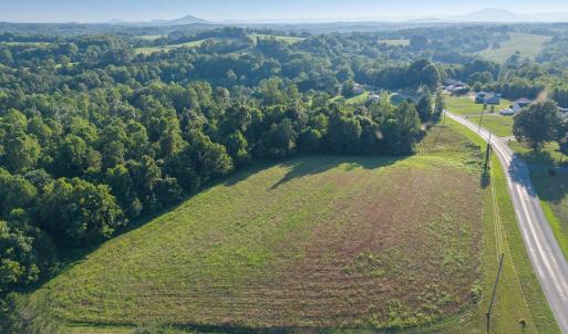 Aerial view of open pasture & tree line