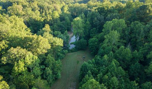Aerial view of river with picnic area
