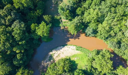 Aerial view of riverbend & sandbar