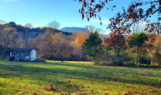 backyard with shed and mountain view