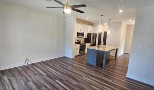 View of kitchen and kitchen  island/breakfast  from LR