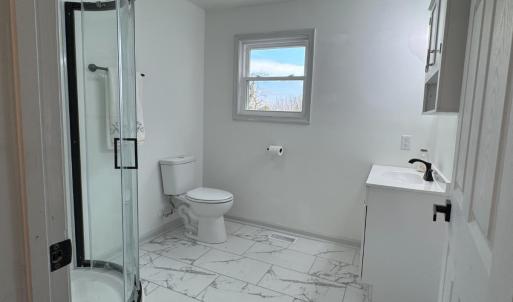 downstairs full bath with circular glass shower stall