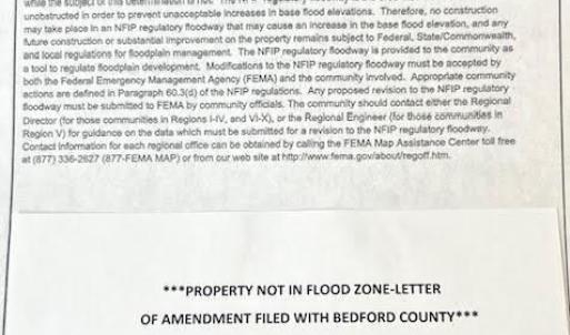 FEMA LETTER OF MAP AMENDMENT  DETERMINATION DOCU,ENT (REMOVAL)  RECORDED IN BEDFORD COUNTY