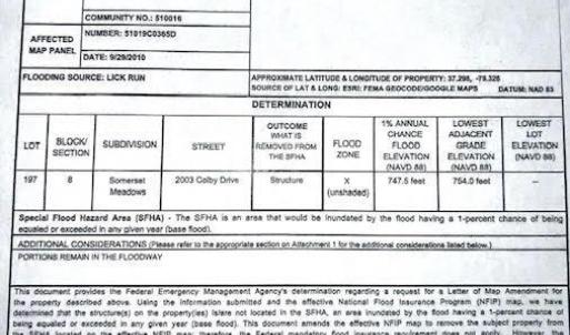 LETTER OF MAP AMENDMENT DETERMINATION DOCUMENT (REMOVAL) RECORDED IN BEDFORD COUNTY