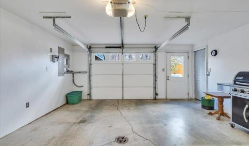 One of two garage bays in lower level