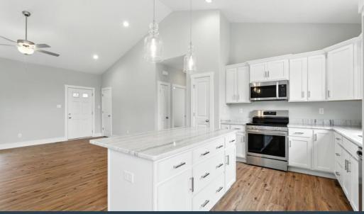 Kitchen open to dining area