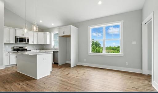 Kitchen open to dining area